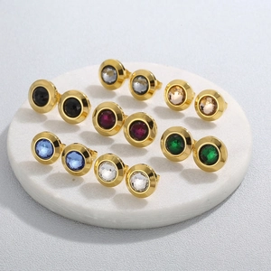 Round Crystal Stud Earrings Vintage Stainless Steel Multi Color Glass Geometric Hypoallergenic Jewelry Women