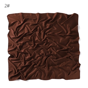 Solid color dark brown satin square scarf, soft matte silk-like large head wrap for women.