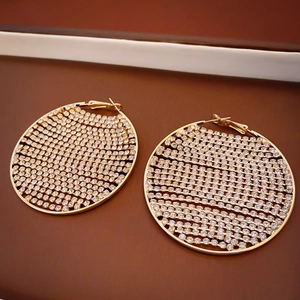 Paved Zircon Large Round Hoop Earrings For Women Geometric Copper Jewelry With 925 Sterling Silver Earring Post