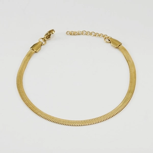Polished 18K gold-plated stainless steel flat snake chain bracelet with lobster clasp