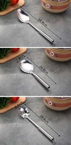Dettagli dimensioni di cucchiai da cucina e servispaghetti in acciaio inox con ganci