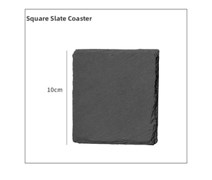 Detail view of 10cm square natural slate coaster with rugged edges and stone texture
