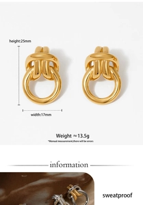Detail view of double hoop earrings in gold finish with size and weight dimensions