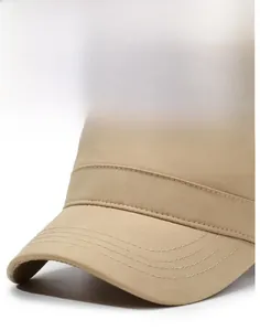 Detailed macro view of khaki sun cap brim with reinforced four-line stitching texture