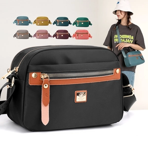 Waterproof nylon crossbody bag for women with multi-zipper layers in eight colors