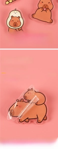 Detail of 4cm double-layered acrylic capybara badge with protective film and sharp print