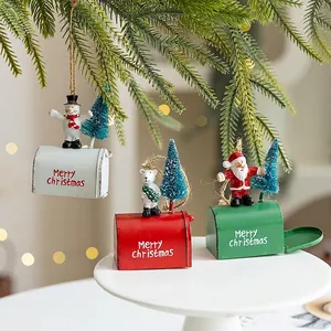 Christmas Mailbox Hanging Ornaments Iron Resin Santa Snowman Bear Festive Tree Decorative Pendants Holiday Decor