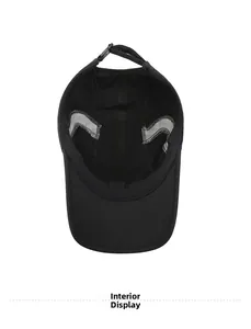 Detail of the breathable mesh interior and adjustable buckle strap of the sports cap