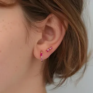 Elegant 925 sterling silver gold earrings set featuring pink marquise zirconia gemstones