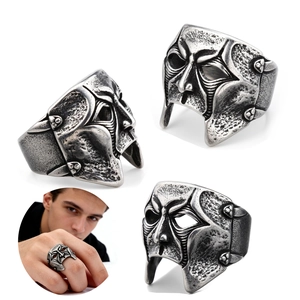Vintage Mask Ring For Men 316L Stainless Steel Gothic Punk Gladiator Helmet Distressed Silver Jewelry