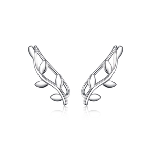 Minimalist S925 sterling silver olive leaf ear climbers with high polished mirror finish