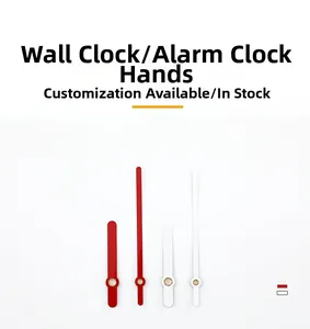 Close-up of red and white metal clock hands replacement for quartz wall clock movements
