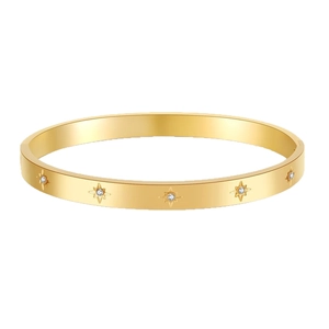Titanium steel gold bangle with starburst engraving and zircon inlays for women