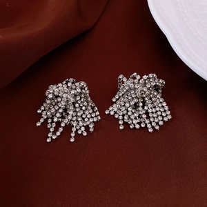 Vintage silver tassel earrings with sparkling rhinestones for parties and events