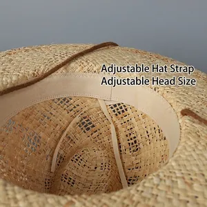 Chapeau de soleil en paille bohème avec cordon réglable interne pour un ajustement sûr