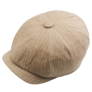 Khaki striped newsboy cap for men in vintage canvas with button top and short brim