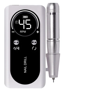 Portable rechargeable electric nail drill 45 RPM with LCD screen and silver handpiece