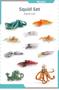Macro view showing realistic textures of 10-piece squid and octopus marine animal model set