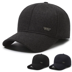 Men Winter Baseball Cap Woolen Thermal Windproof Ear Flaps Adjustable Sports Style Outdoor Casual Solid Color Hat