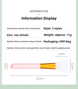 Detailed size specifications of a silicone face mask brush with pink handle and white tip