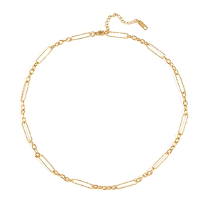 Gold stainless steel geometric chain necklace with oval links and lobster clasp