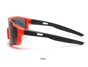 Side view of orange athletic sunglasses with non-slip temples for cycling and running