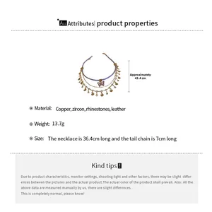 Detailed size specifications for the purple leather butterfly necklace with zircon and stones