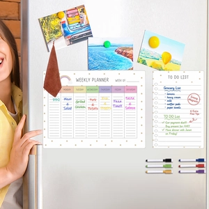Magnetic weekly planner and to do list for fridge with 6 colored dry erase markers