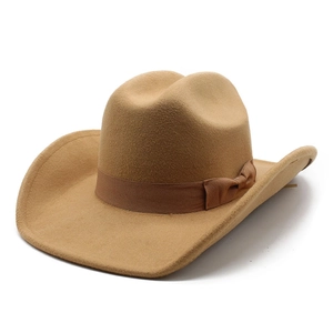 Classic camel wool felt western cowboy hat with satin ribbon and pinch front design