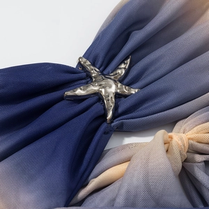 Silver starfish metal clip on gradient blue mesh dress with high-quality texture detail
