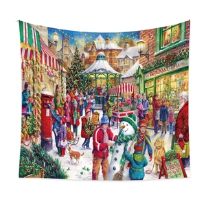 Detailansicht des hochwertigen Drucks eines Weihnachtsmarktes auf einem Wandteppich