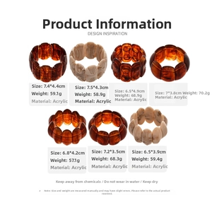 Size and weight specifications for vintage acrylic geometric chunky bangles with resin patterns
