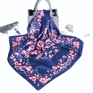 Elegant Square Scarf Satin Polyester Floral Print Neckerchief Headband Accessories Women Fashion Soft Smooth Handkerchief