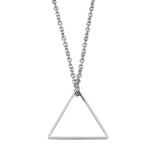 Sleek silver stainless steel long necklace with a hollow triangle geometric pendant