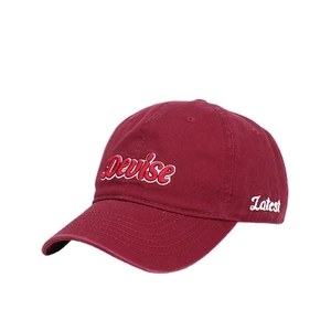 Cotton baseball cap in burgundy with white Devise 3D embroidery and Latest side script