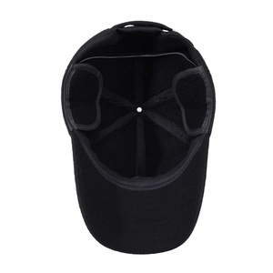 Insulated black winter baseball cap for men featuring foldable ear flaps and warm lining