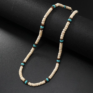 Handmade men's coconut shell necklace with turquoise beads for surfing and vacation style