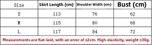 Size chart for off-shoulder knitted dress showing measurements in centimeters for S, M, L