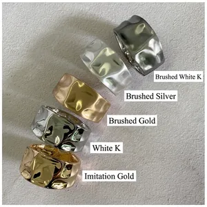 Minimalist wide hammered metal open ring in gold and silver finishes set