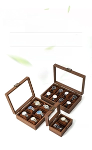 Retro brown wood grain watch boxes with clear window and metal locks in three sizes