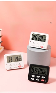 Kitchen timer with large LCD screen showing vibration and silent flash alert modes