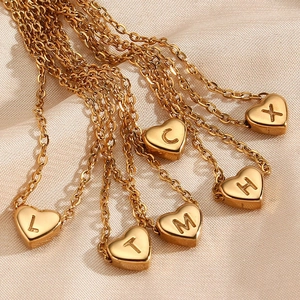 Collier Pendentif Lettre Initiale Coeur Acier Inoxydable Plaqué Or 18K Poli Sous Vide Bijoux De Mode Pour Femmes