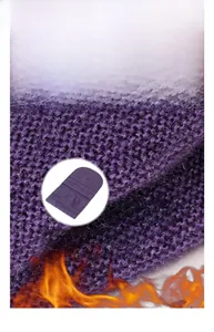 Detailed view of purple winter knit hat with thickened double-layer thermal fleece lining