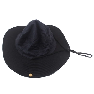Black wide brim sun hat with adjustable windproof strap and side metal buckle