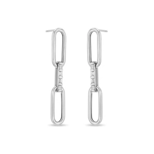 S925 sterling silver paperclip chain earrings with rectangular zircon studs for women