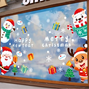 Christmas window stickers featuring Santa, reindeer, and snowman for festive shop decoration