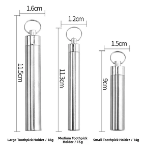 Detailed size chart for stainless steel toothpick cases in large medium and small sizes