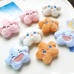 Cute plush star accessories in four soft colors with embroidered cartoon expressions