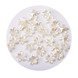 Pearly white five-petal flower acrylic beads for jewelry making on white background