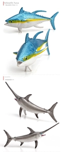 Detailed PVC miniature models of Yellowfin Tuna and Swordfish for farm and sea sets